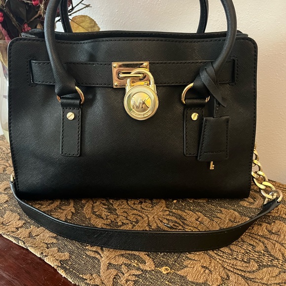 Michael Kors Black Saffiano Leather Hamilton  Satchel with Gold tone Hardware - Picture 9 of 9